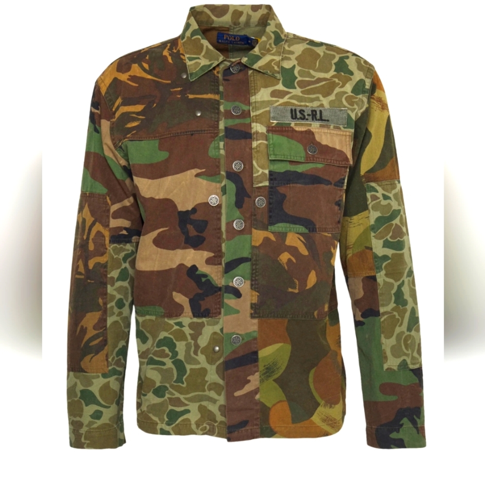 🔥Polo Ralph Lauren Patchwork Camo Twill Shirt Jacket